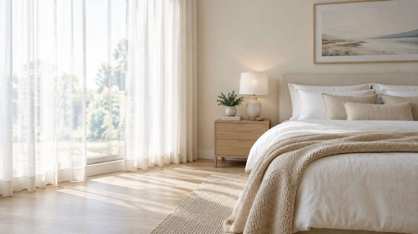 Bright calm bedroom in morning light